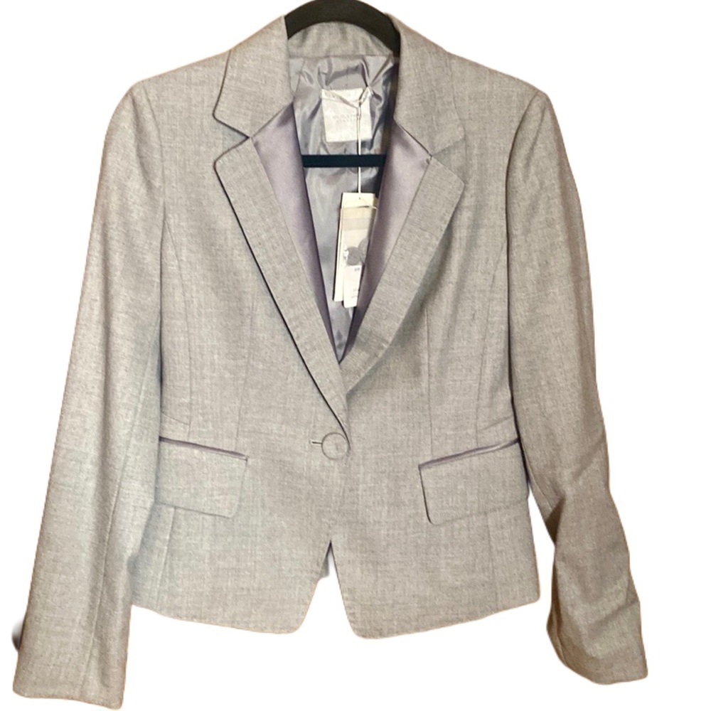NWT light Gray wool blazer satin detail Finition Main Mojo S.Phine NY sz 4